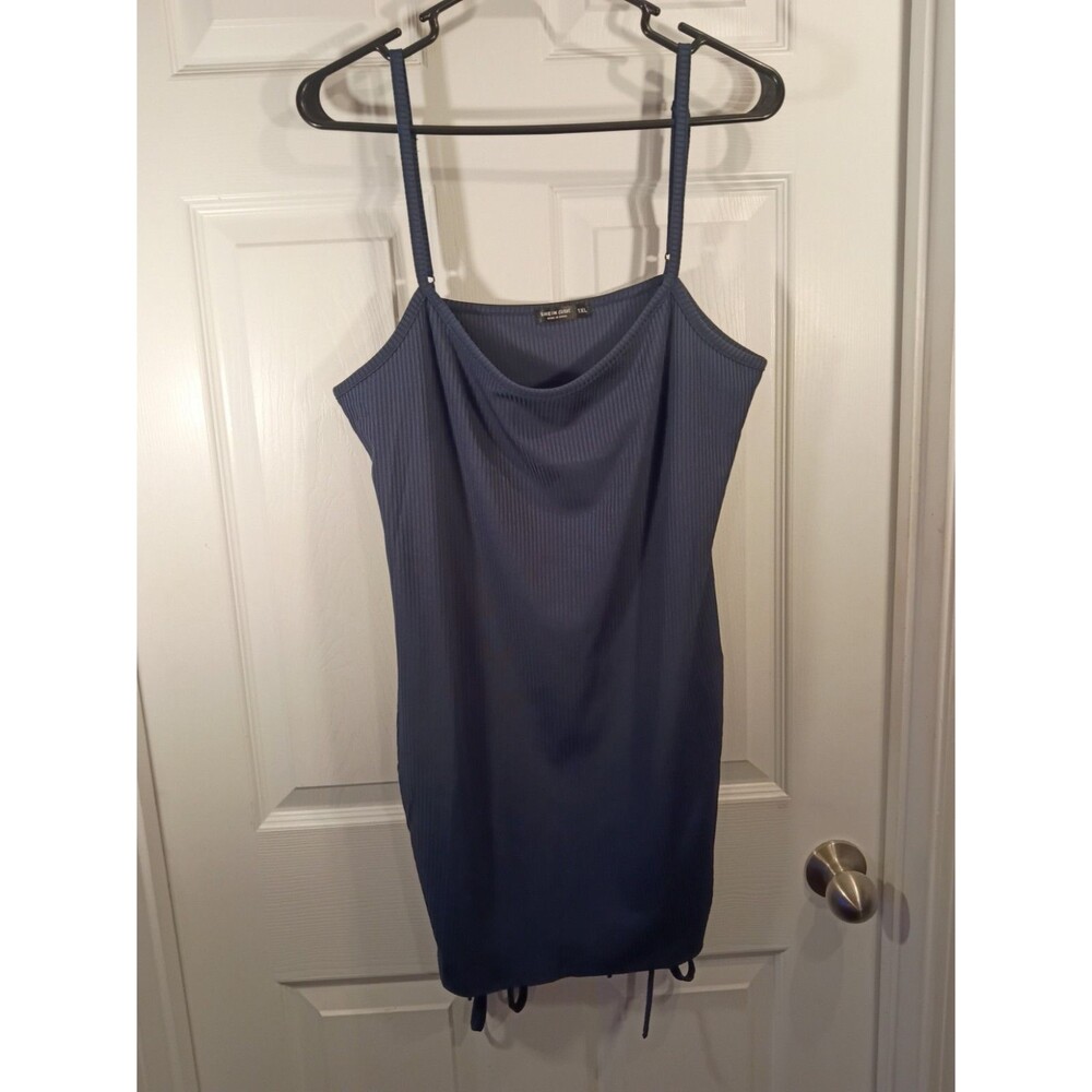 Shein Curve Dress Size 1XL Blue Sleeveless Ribbed Side Ties